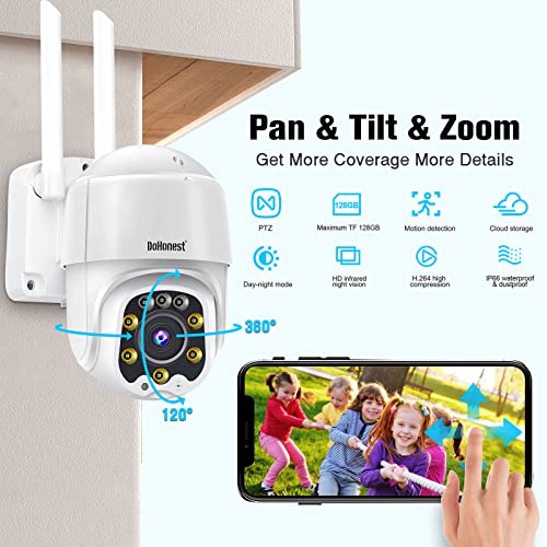 Dohonest Security Camera Outdoor Hd 1080P Wifi Ip Cam Pan Tilt 360° Surveillance Waterproof Home Security System Motion Detection Auto Tracking 2 Way Audio Night Vision Compatible With Alexa S02 #TOP2