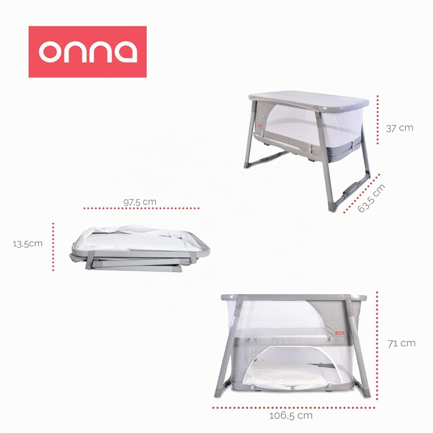 Onna - Minicuna de Viaje + Parque Somnia - Cunita de viaje - Mini cuna para bebé - Minicuna plegable - Modo balancín y estático - ‎63 x 106 x 71 cm