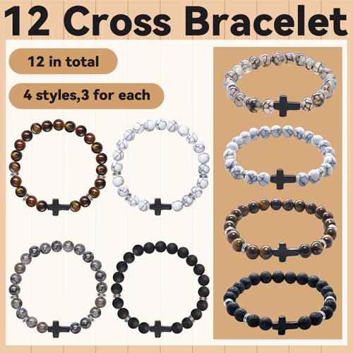 12 Set Christian Gifts Bulk for Men Cross Bead Bracelet Jesus WWJD Crucifix String Bracelet Christian Religious Gift3