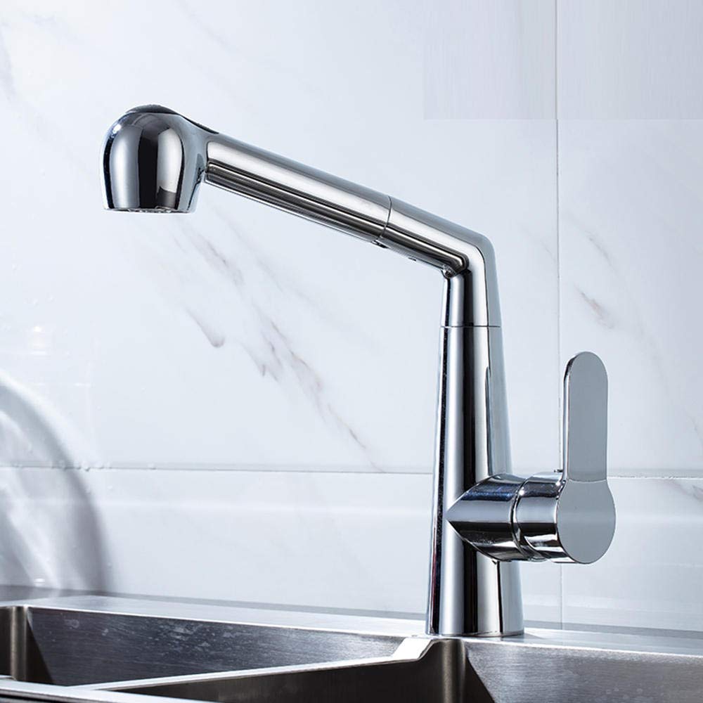ZBBDFAZD 可360° Swivel Kitchen taps with Pull Out Spray, Mixer tap 2 Functions, Brass Kitchen Sink, Single Lever, Faucet-B Chrome