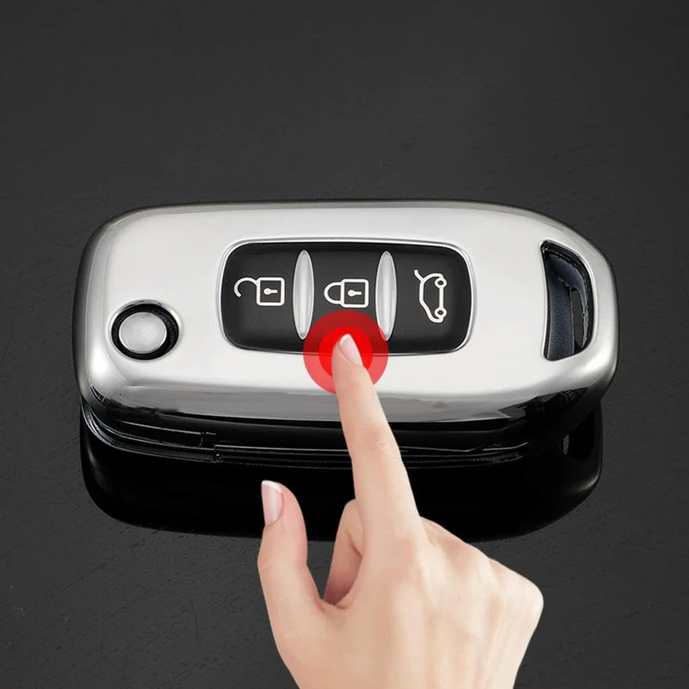 thumbnail: HIBEYO Siliconen Autosleutel Hoes Voor Renault - 3 Toetsen Zilver Met Sleutelhanger