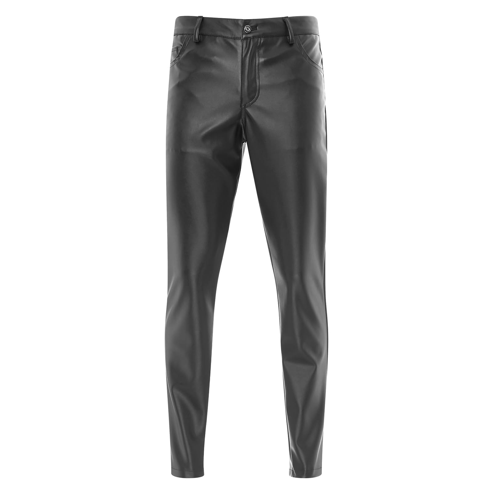 Pantaloni da uomo Wetlook skinny, in pelle laccata, con sacchetto a bulge, elasticizzati, in similpelle, slim fit, taglio dritto, erotici