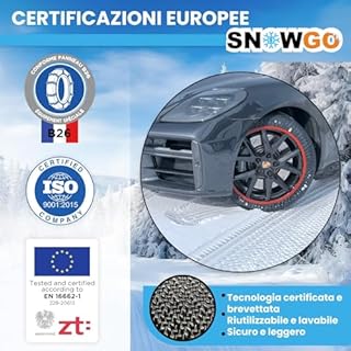 SNOWGO - Set di 2 calze da neve in tessuto - Taglie da M a XL - Omologate 16662-1 Europa - Compatibili con veicoli 4x4, veicoli elettrici, furgoni e veicoli commerciali <3,5T. (L)