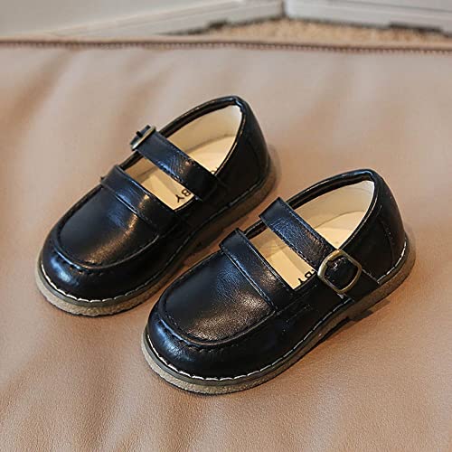 Fashion Autumn Girls Casual Shoes Flat Round Toe Lightweight Solid Color Buckle Dress Shoes Simple Style Toddler Shoes (Black, 2-2.5 Years Toddler)3
