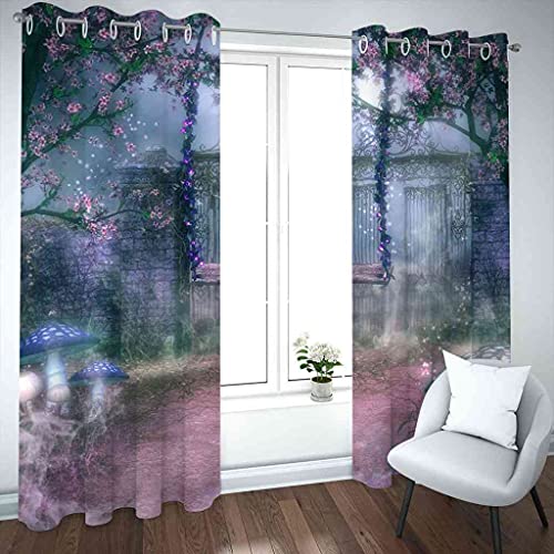 Rideaux occultants 100% polyester à oeillets paysage de jardin féerique 3D