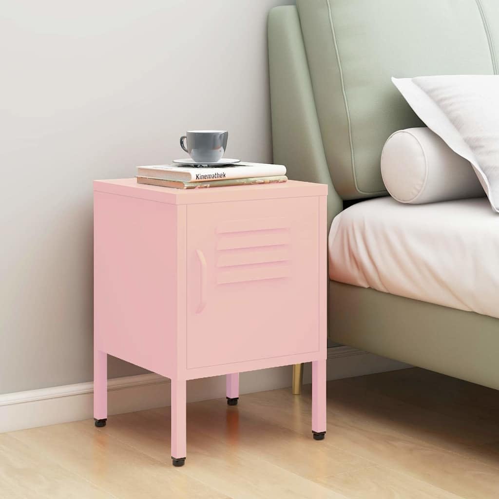 Comodino rosa in acciaio 35 x 35 x 51 cm con vano regolabile, serratura e livellatori per camera da letto, soggiorno, corridoio, cameretta dei bambini e camera degli ospiti