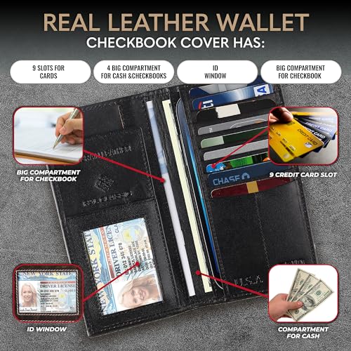 Image of F&L CLASSIC Men's RFID Vintage Look Genuine Leather Long Bifold Wallet Checkbook Wallets, black