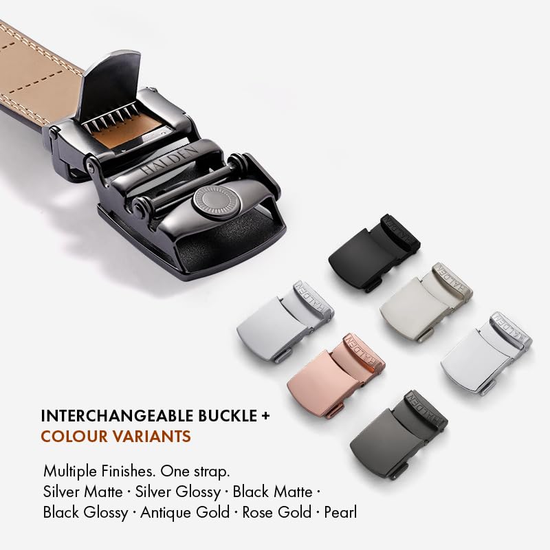 Image of HALDEN THEO Tan Belt For Men Leather Original (Adjustable Fits Up to 44 Inch Waist) Ratchet Strap with Classic Buckle & Magnetic Auto-lock
