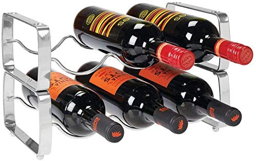 INDIAN DECOR 31105 Classic Stainless - Steel Free-Standing 6 Bottle Modular Wine Rack Storage for Kitchen Countertop, Table Top, Pantry, Fridge - Holder for Wine, Beer, Water, Stackable - Chrome