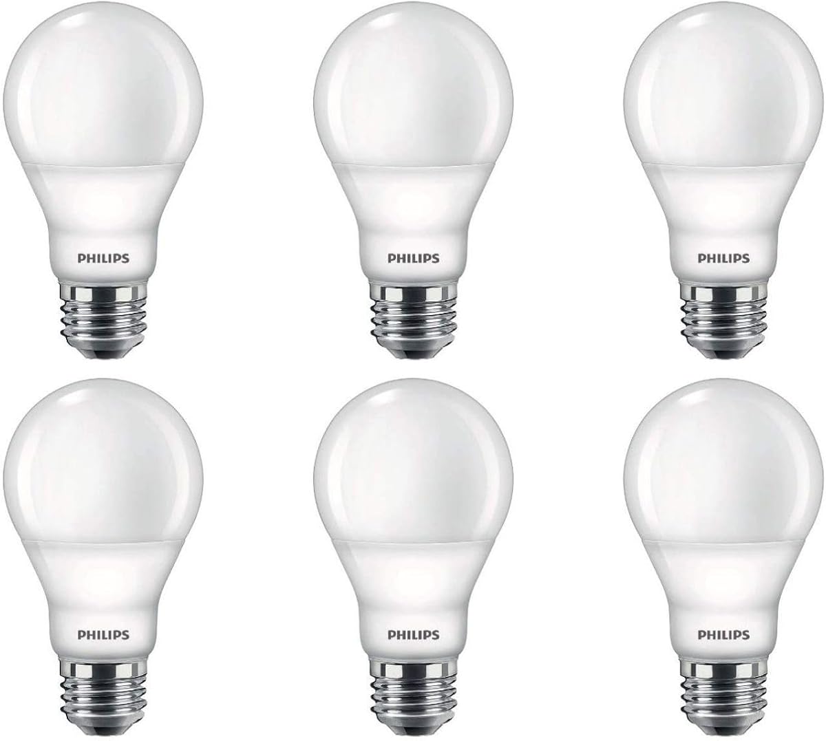 Flicker-Free Frosted A19 Light Bulb, Dimmable Warm Glow Effect, 800 Lumen, 2700-2200K, 8.8W=60W, E26 Base, 6-Pack