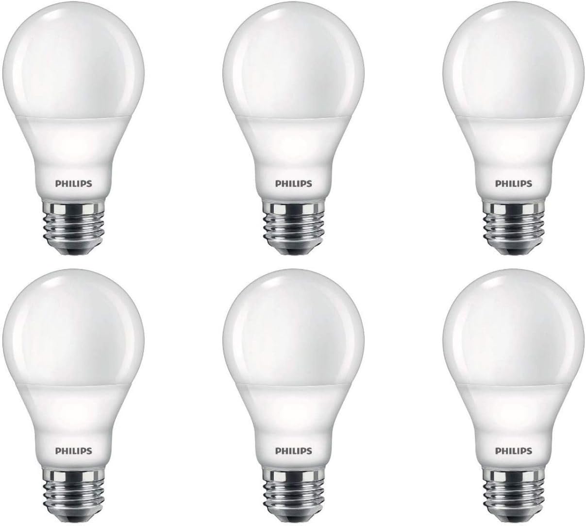 Flicker-Free Frosted A19 Light Bulb, Dimmable Warm Glow Effect, 800 Lumen, 2700-2200K, 8.8W=60W, E26 Base, 6-Pack