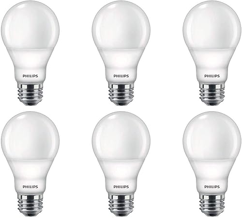 Bombilla A19 esmerilada sin parpadeo, efecto de brillo cálido regulable, 800 lúmenes, 2700-2200K, 8.8W = 60W, base E26, paquete de 6