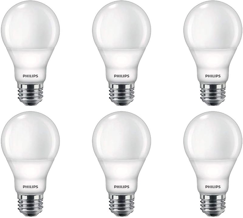 Flicker-Free Frosted A19 Light Bulb, Dimmable Warm Glow Effect, 800 Lumen, 2700-2200K, 8.8W=60W, E26 Base, 6-Pack