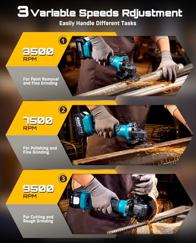 Image of SEESII Angle Grinder Cordless 21V, 9500RPM Battery Grinder Tool, Brushless Motor, 2X 4.0Ah Batteries, Lightweight Design, 4-1 /2 inch Power Electric Grinder Kit for Metal Cutting, Grinding