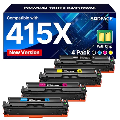 415X Toner Mit Chip Kompatibel für HP 415A 415X für Color LaserJet Pro MFP M479fdw M479dw M479fdn M479fnw M454dw M479 W2030X W2031X W2032X W2033X (Schwarz Cyan Gelb Magenta 4er-Pack)