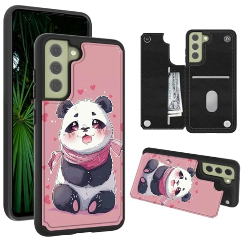RWUTYTIUL Wallet Case for Samsung Galaxy S24 Plus 6.7" with Credit Card Holder, Shockproof Protective Soft Silicone Kickstand Double Magnetic Clasp Cases for Samsung S24 Plus, Pink Panda