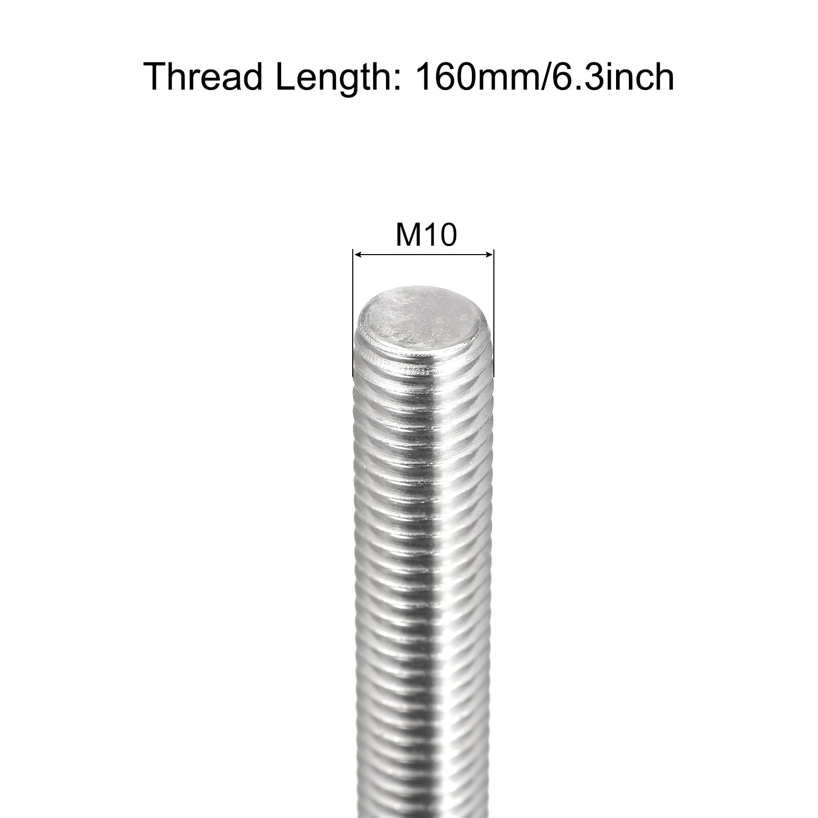 QUARKZMAN Varilla Roscada Completa M10 X 160Mm Paso de Rosca de 1.5Mm Acero Inoxidable 304 Varillas Roscadas de Mano Derecha 6 Pack