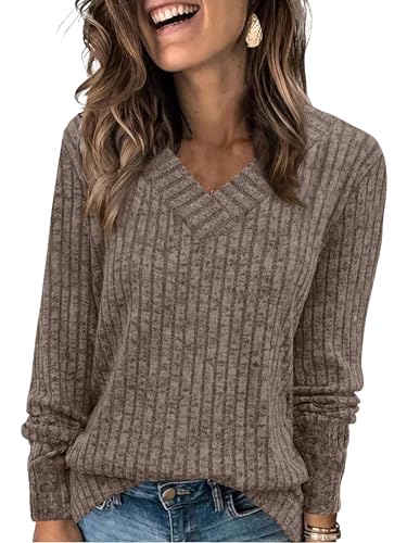 WIHOLL Long Sleeve Shirts for Women V Neck Tops Tunic Fall Winter Sweaters 2025 Clothes