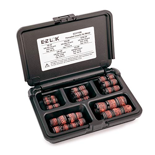 E-Z LOK - EZ-F108 Threaded Inserts For Metal; Assortment Kit; Carbon Steel; Heavy Wall; UNF Internal Threads, 10-32, 1/4-28, 5/16-24, 3/8-24, 1/2-20; 46 pieces