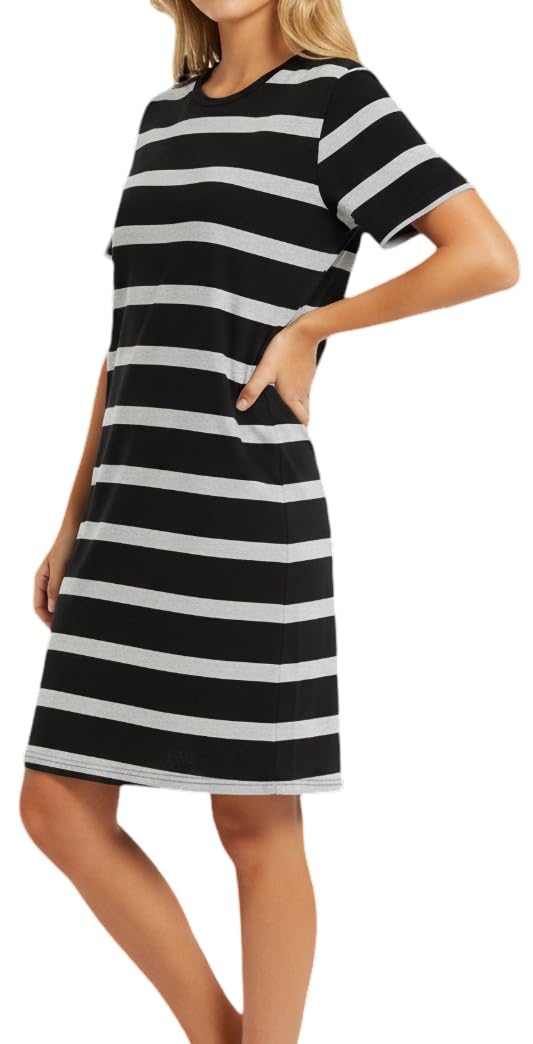 In One Clothing Mädchen Nachthemd aus 100% Baumwolle mit halbem Arm - Stripes