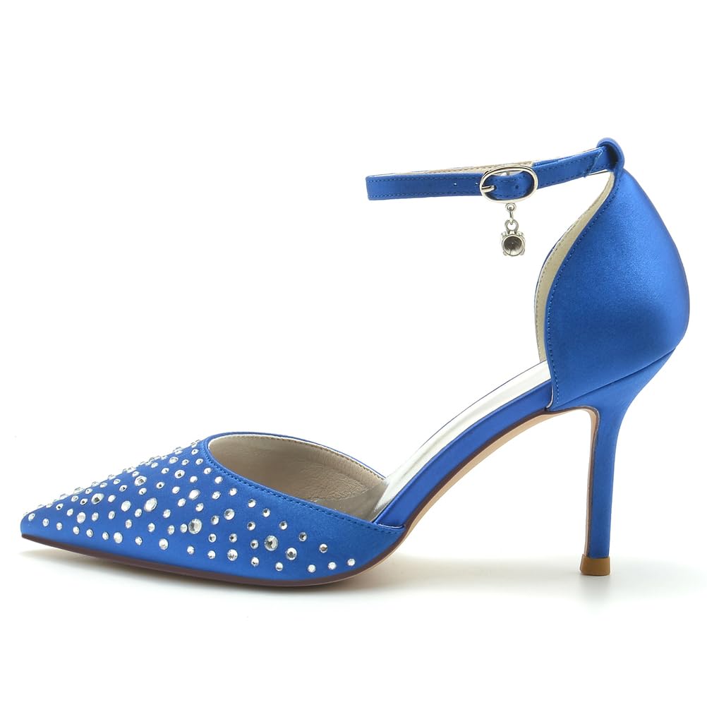Scarpe da Donna con Cinturino alla Caviglia e Strass, décolleté con Tacco a Spillo, Punta Chiusa, Scarpe da Cerimonia, Ospiti di Matrimonio, Feste e Lavoro
