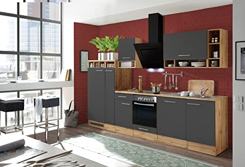 Respekta Hilde Küchenzeile, Holzwerkstoff, Grau, 310 cm