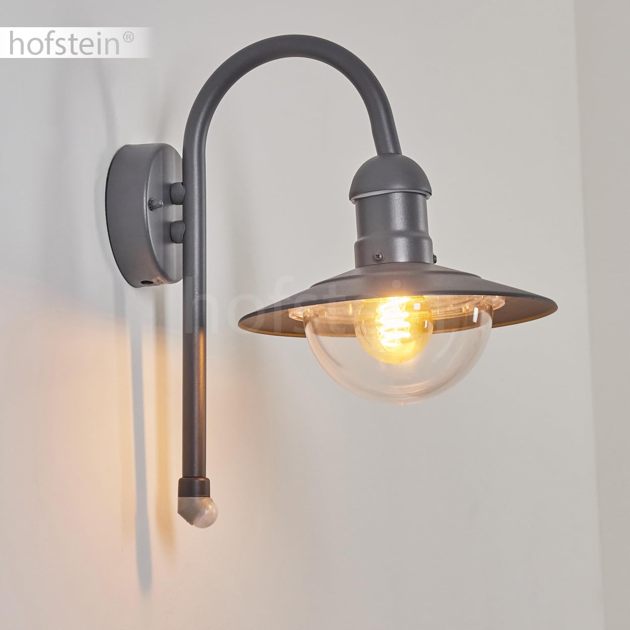 HOFSTEIN Außenwandleuchte Elima, Außenwandlampe mit Bewegungsmelder aus Metall/Kunststoff in Anthrazit/Klar, Wandleuchte Down außen im Retro/Vintage-Stil, E27, IP44, Eingangsbereich, Terrasse, Haustür