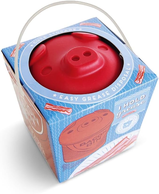 Talisman Designs Bacon Bin Grease Strainer & Collector | Family Friendly Kitchen Tools | Fun & Functional Silicone Grease Container | Holds up to 1 Cup | Red