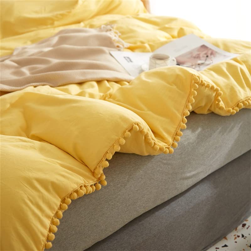 Ensemble de draps de lit housse de couverture de franges et pompons unis - 4