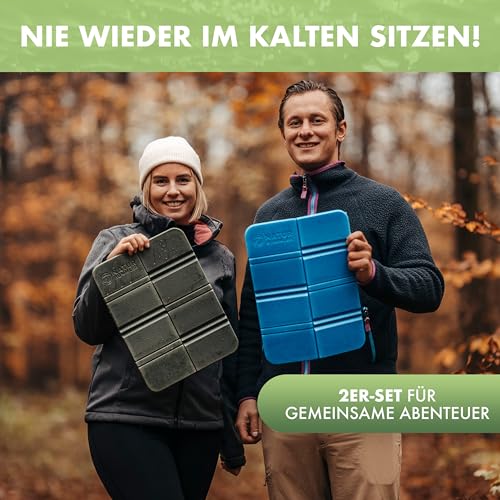 NATURBUMMLER Sitzkissen Outdoor Faltbar [2er Set Thermo Komfort] wasserdicht & wetterfest – Sitzunterlage mit Tragetasche – Ultraleicht & kompakt für Camping, Wandern & Stadion