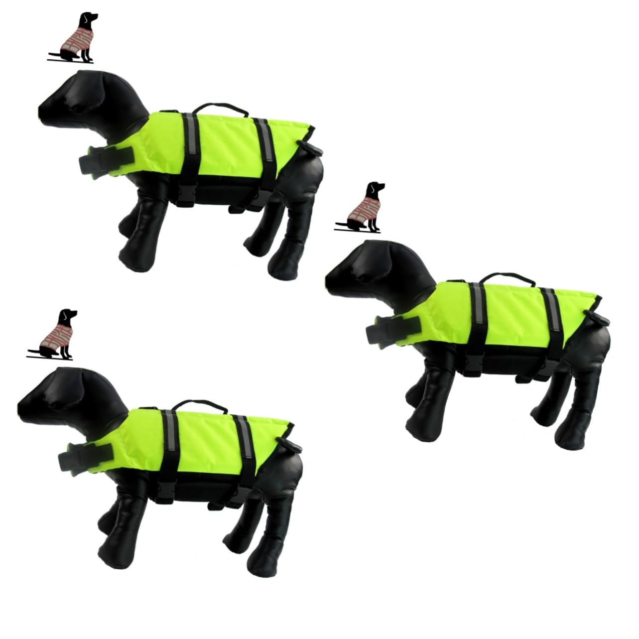 HANABASS 3pezzi Giubbotto Salvagente Riflettente Per Cani Di Piccola Taglia Xs Giacca Verde Per Nuoto e Attività All Aperto Comoda e Pratica Con Maniglie e Chiusura Rapida