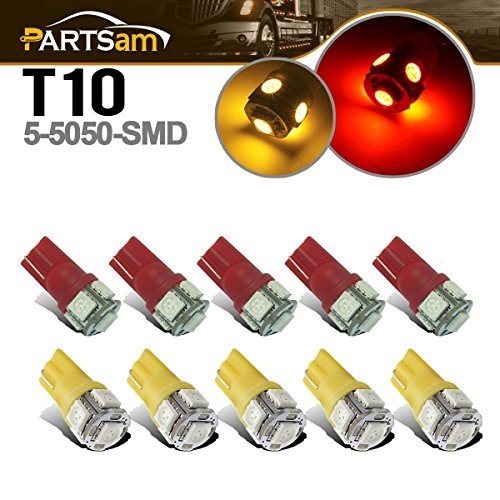 Partsam T10 LED Light Bulbs 10pcs 5-5050-SMD T10 194 LED Bulbs top roof cab Marker Light Compatible with Dodge ram// //Hummer RV Pickup Trucks