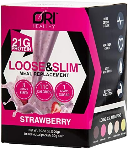 Loose & Slim Meal Replacement Shake Strawbery, Weight Loss, Low Carb, 21g Protein, 3g Dietary Fiber, 1g Sugar, 110 Calories. Vitamin Rich, Strawberry Shake