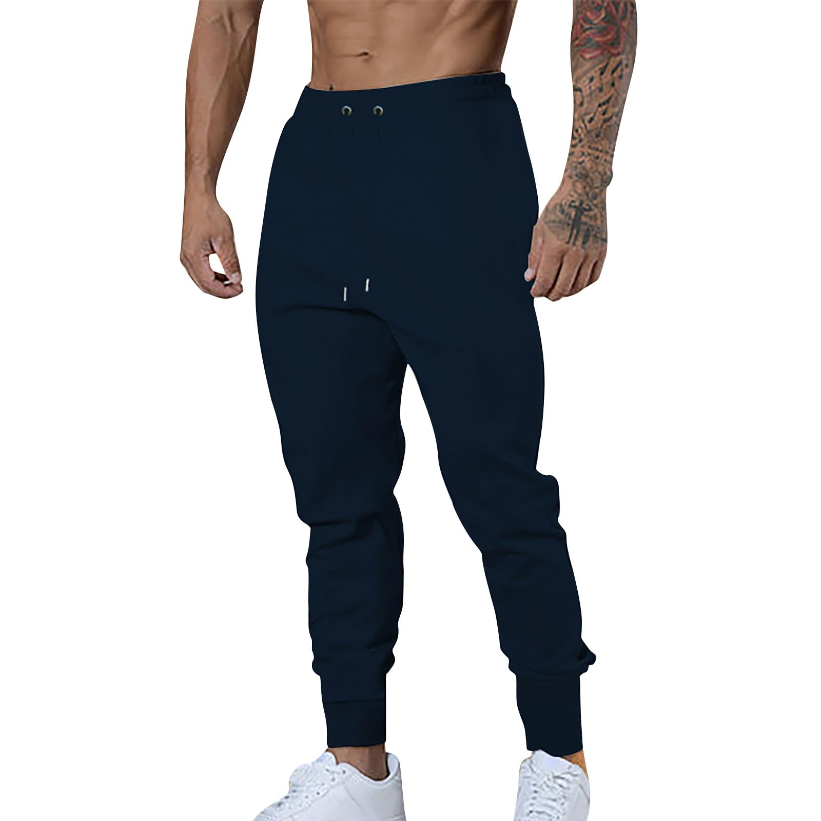 BUKKNYE Men's Slim Fit Jogging Sweatpants Skinny Stretch Quick Dry Fitness Gym Workout Running Trousers Big&Tall Cuffed Ankle Casual Bottom(Navy,M)