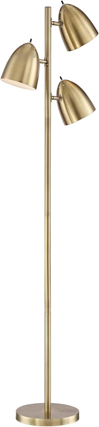 360 Lighting Aaron Mid Century Modern 64" Tall Standing Floor Lamps Set of 2 Lights Tree Task Adjustable 3-Light Gold Metal Aged Brass Finish Living Room Bedroom House Reading Office Home Decor