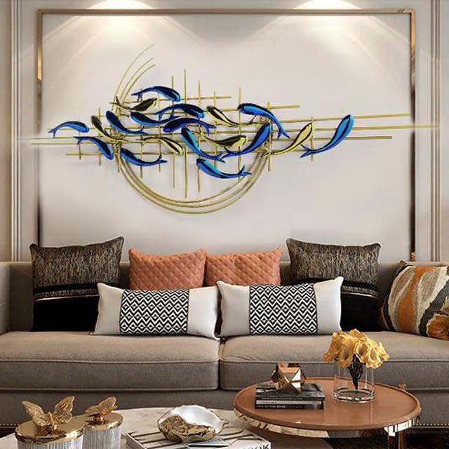 Image of ZOVE Stainless Steel And Iron Modern Luxury Steel 3D Modern Fish Creative Design Wall Art | Home Decoration /Living Room /Hotel /Restaurant /Office /Farm House | Color: Multicolor | Size: (46 X 22 INCH)