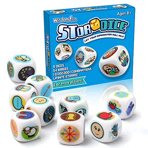 Story Dice Set 9 Colorful Storytelling Cubes for Early Education 54 Images Iconic Storytelling Game Dice Language Expression/Imagination Party/Family Union/Gifts for Kids/Adults Solo/Multiplayers