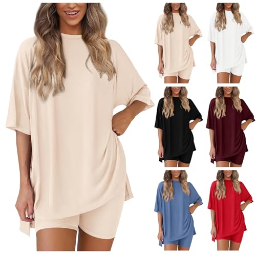 Womens 2 Piece Lounge Set Two Piece Set Matching Clothing Oversized Tshirts Biker Short Fashion Summer Travel Outfits4