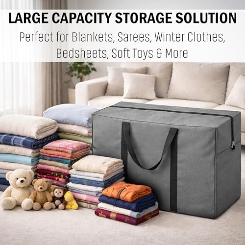 Image of Storite Heavy Duty 1680 Denier Nylon 158 LMulti-Purpose Moisture Proof Extra Large Toys /Stationery Paper /Blankets /Clothes Storage Bag /Moving Bags /Shifting bags(Grey, 86x34x54 cm) Rectangular