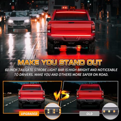 Image of XRIDONSEN 48 inch 288 LED Red Tailgate Emergency Lights Strip | Rear Window Strobe Lights Flashing Warning Hazard Safety Caution Light for Vehicles Trucks Pickup