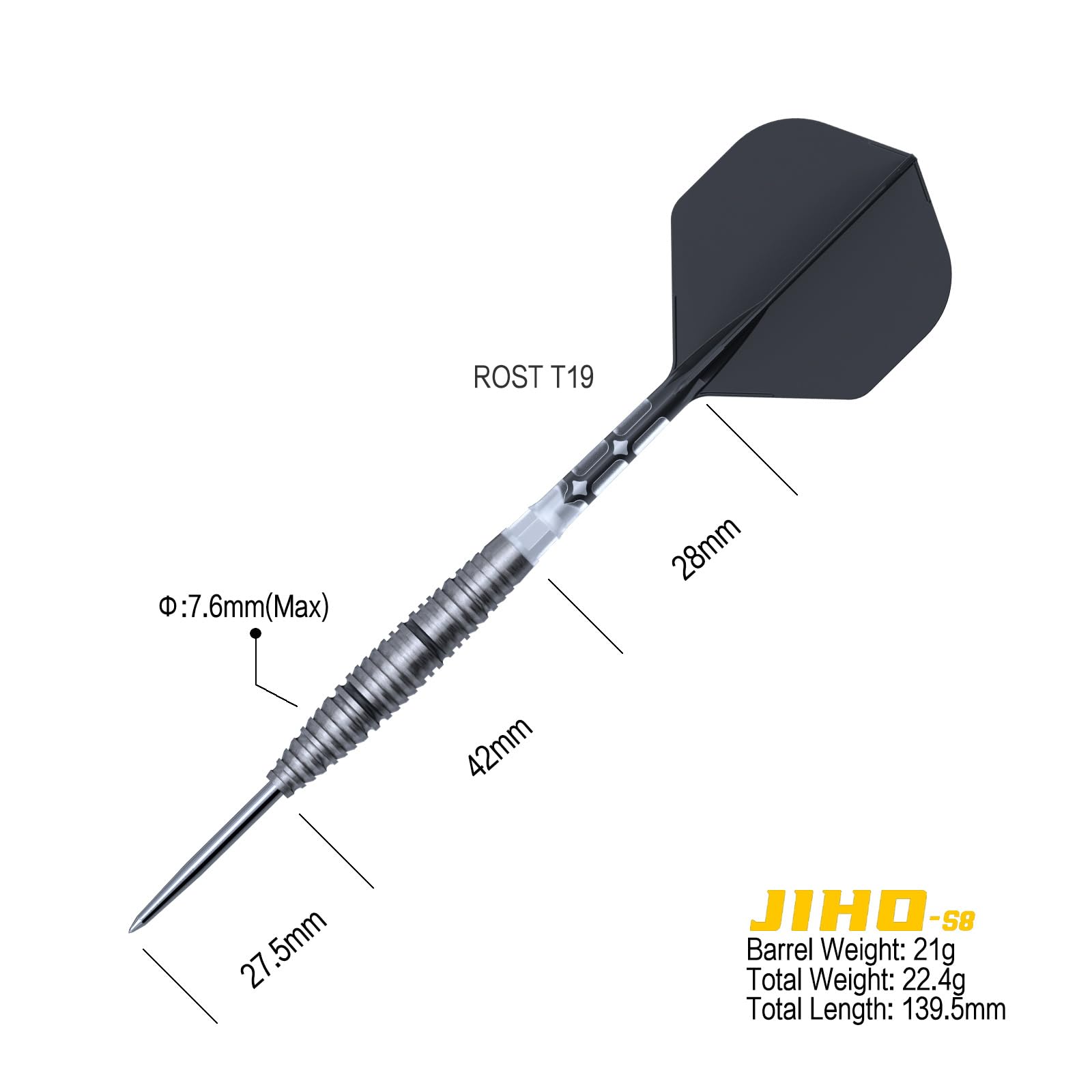 CUESOUL JIHO S1-S8 Set di Freccette Serie 21g/22g/23g con Punta in Acciaio 90% tungsteno con Volo Unifying ROST T19