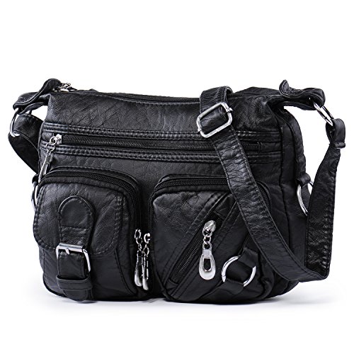 Bolso de Hombro de Cuero de las Mujeres, Bolsos de Cuero del Nuevo de la Vendimia de Hengying Bolsa Bolso del Cuerpo de la Cruz con Muchos Bolsillos del Cierre Relámpago + Llavero de Piel