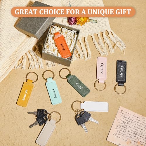 Image of Leather Key Fob Kit with Metal Rings, PU Leather Keychains Blank for Laser Engraving, DIY Craft Tools
