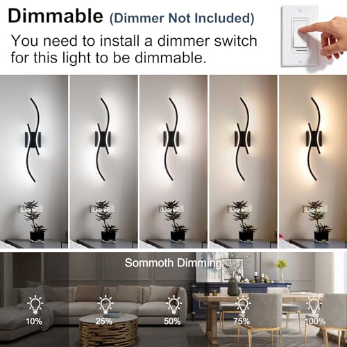 Image of CANEOE Black Modern Wall Sconce Set of 2, 24in Dimmable Led Wall Sconce Lighting, Hardwire Indoor Led Wall Lamps for Living Room Bedroom Bathroom Hallway (2 Packs) (Black, 24in)