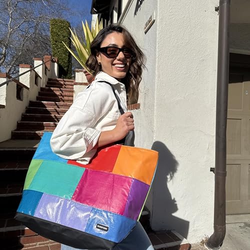 Rareform Large Zippered Blake Tote Bag | One-of-a-Kind, Water-Resistant, Recycled Billboard Vinyl | Color and Pattern Vary4