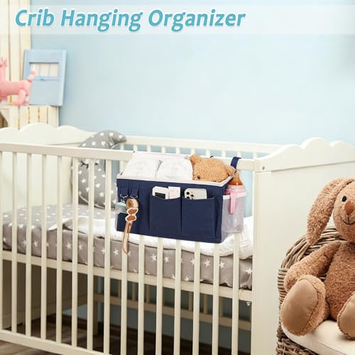 Image of Loghot Bedside Caddy /Bedside Storage Bag Hanging Organizer for Bunk and Hospital Beds,Dorm Rooms Bed Rails,Can be Placed Glasses,Books,Mobile Phones,Keys (2pc Navy Blue)