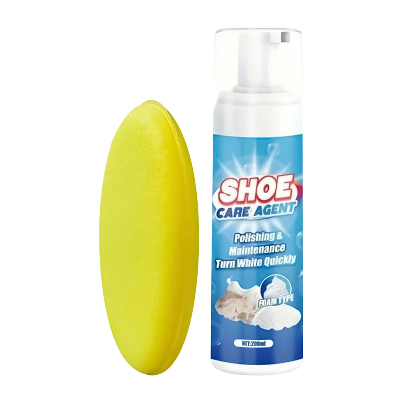 Schuhschaum-Reiniger, weiße Sneaker-Reinigungsset, Schuhreiniger, schneller Fleckenentfernungsschwamm, langlebiges Schaumspray, tragbare Lösung für Leinwand, Tennis, Walking, Outdoor, , Reisen