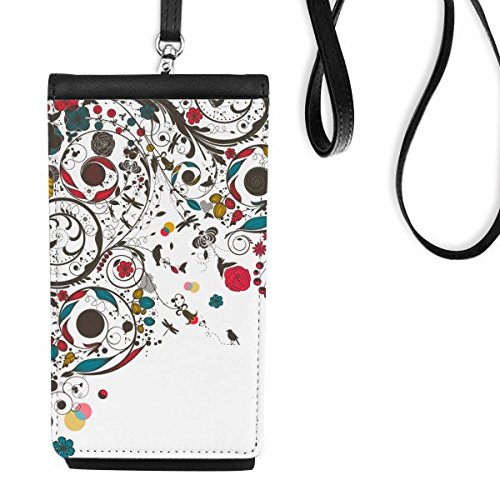 Sac téléphone en cuir noir avec illustration art moderne et fleurs pour smartphone