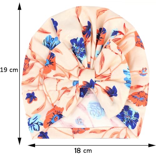 Image of BabyMoon Beanie Floral Bow Baby Boy's & Girl's Cap Kids | Toddler Infant Hat | Orange | 6-48 Months