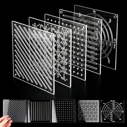 5 Pcs Acrylic Sashiko Stencil Sashiko Embroidery Templates with Dots Lines Arcs Slashes Cross Patterns 4.7 Inch Quilting Stencils for Hand Sewing Craft (2.5mm Thick)